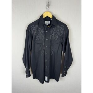 Panhandle Slim Mens Retro Western Snap Shirt Black Embroidered 36S9421 Small